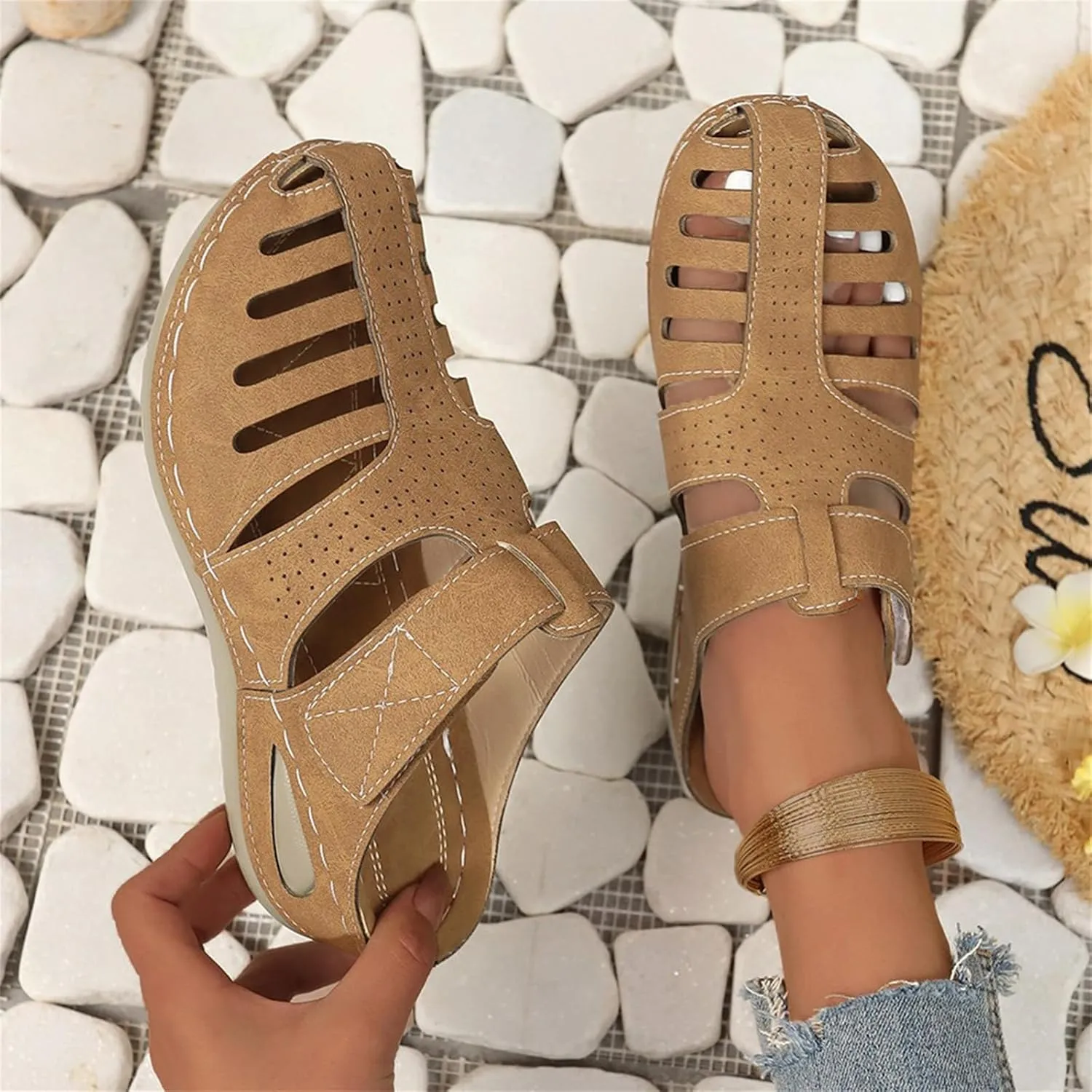 Women's Platform Slippers Sandals for Women Summer Comfortable Lightweight Wedge Sandals Solid Round Head Closed Toe Hollow Out Breathable Slip-on Casual Shoes