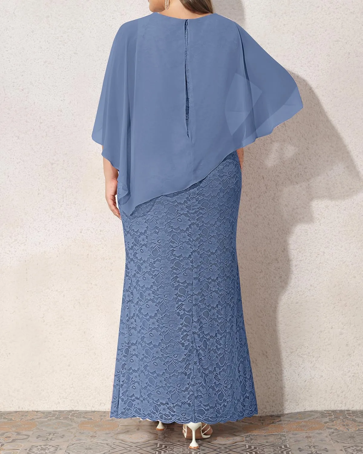 Women's Plus Size Cape Dress with Chiffon Overlay Gown Formal Evening Lace Long Mermaid Dresses 2025