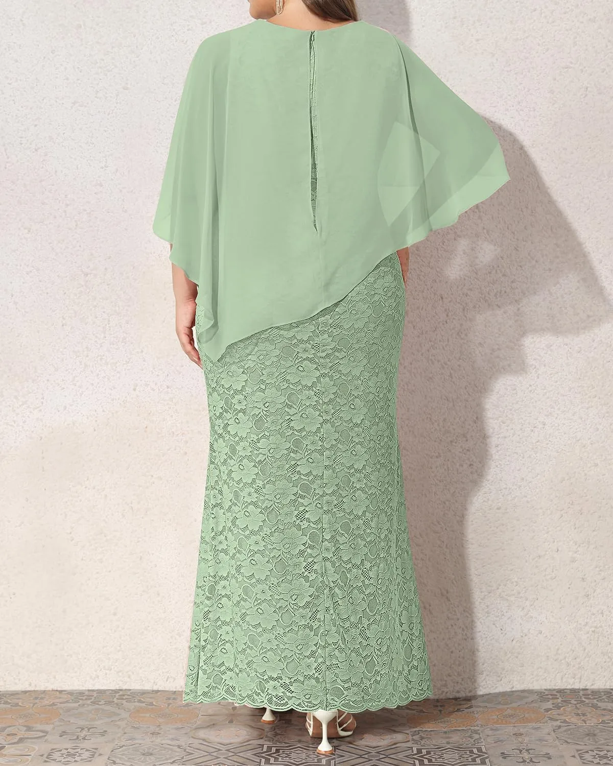 Women's Plus Size Cape Dress with Chiffon Overlay Gown Formal Evening Lace Long Mermaid Dresses 2025