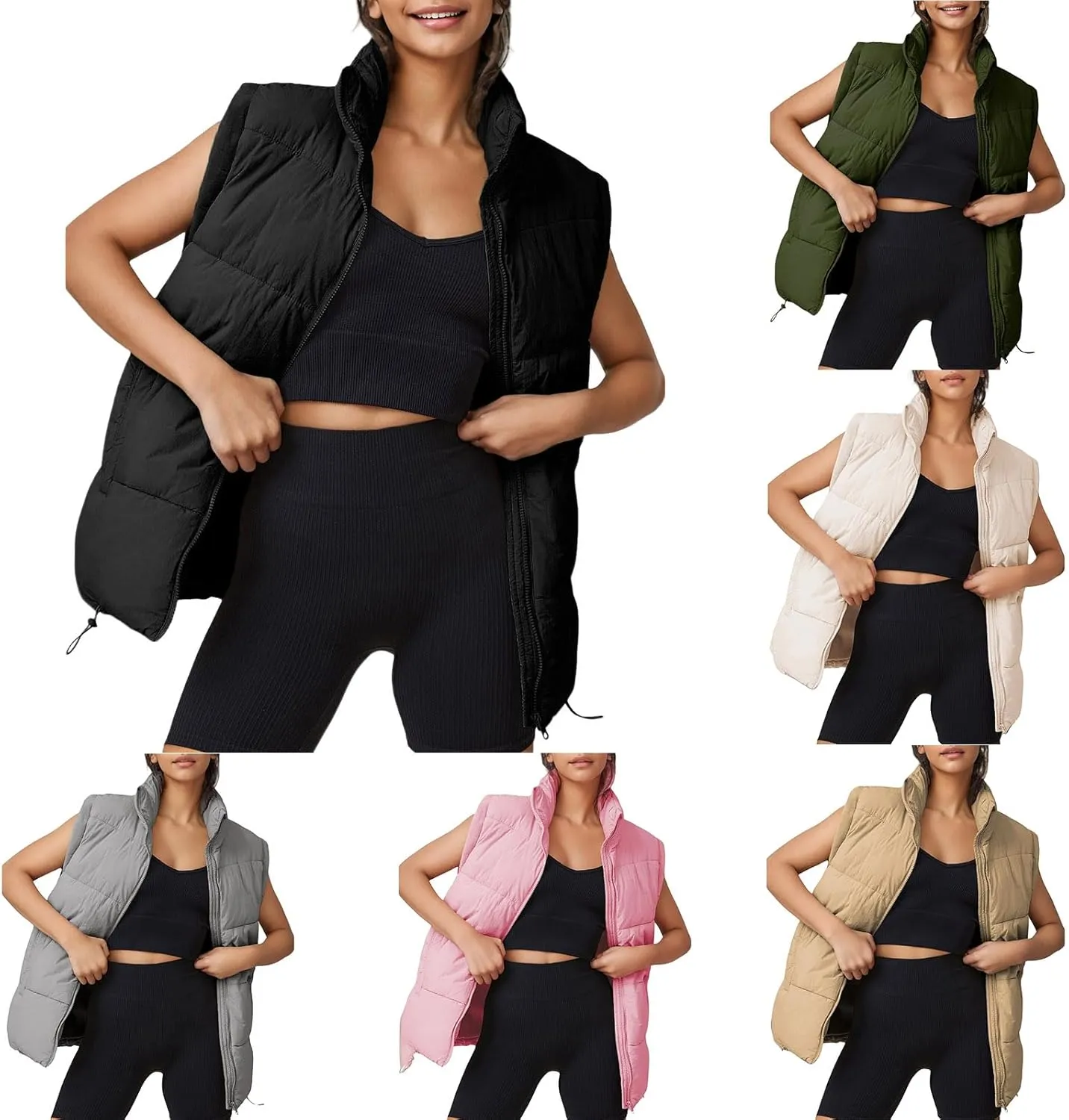 Womens Puffer Vest Lightweight Stand Collar Sleeveless Down Jacket Casual Zip Up Winter Warm Coat with Pockets