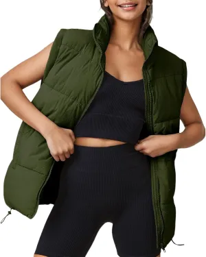 Womens Puffer Vest Lightweight Stand Collar Sleeveless Down Jacket Casual Zip Up Winter Warm Coat with Pockets