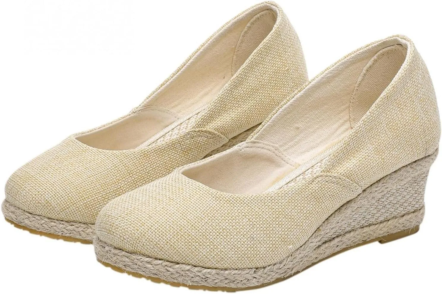 Womens Sandals Mid Heel Round Toe Casual Platform Wedge Espadrille Slip On Closed Pointed Toes Comfortable Wedge Pumps Sandal Espadrilles Going Out Dressy Fashion Shoes