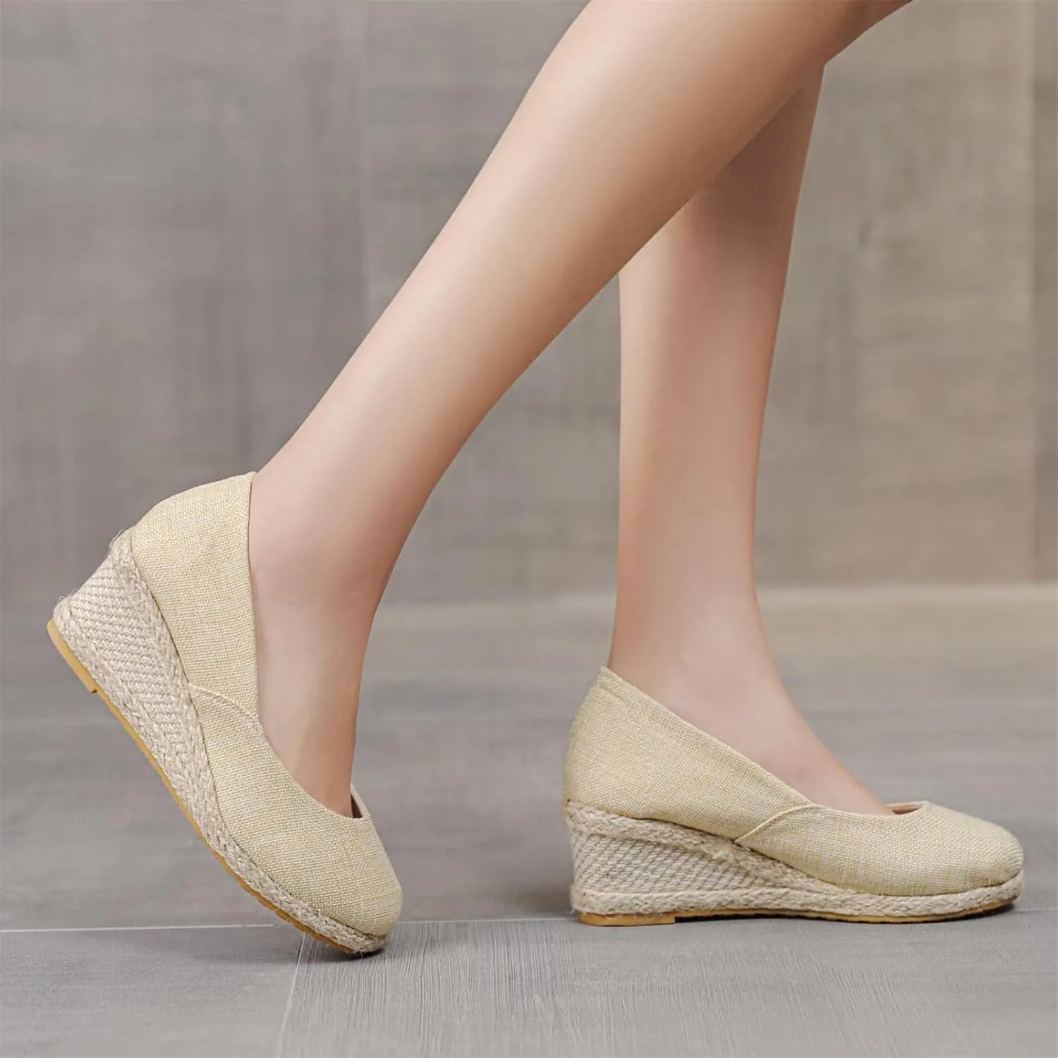 Womens Sandals Mid Heel Round Toe Casual Platform Wedge Espadrille Slip On Closed Pointed Toes Comfortable Wedge Pumps Sandal Espadrilles Going Out Dressy Fashion Shoes