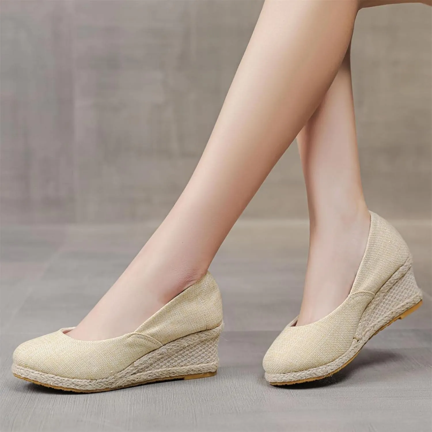 Womens Sandals Mid Heel Round Toe Casual Platform Wedge Espadrille Slip On Closed Pointed Toes Comfortable Wedge Pumps Sandal Espadrilles Going Out Dressy Fashion Shoes