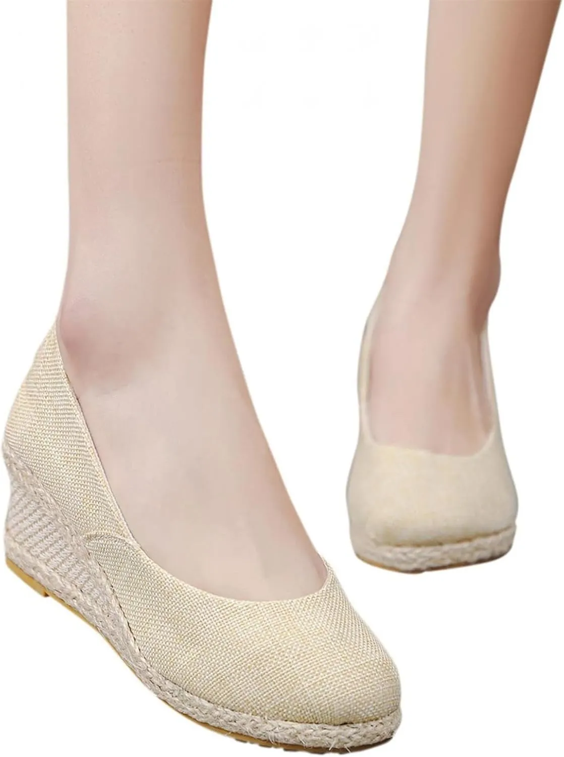 Womens Sandals Mid Heel Round Toe Casual Platform Wedge Espadrille Slip On Closed Pointed Toes Comfortable Wedge Pumps Sandal Espadrilles Going Out Dressy Fashion Shoes