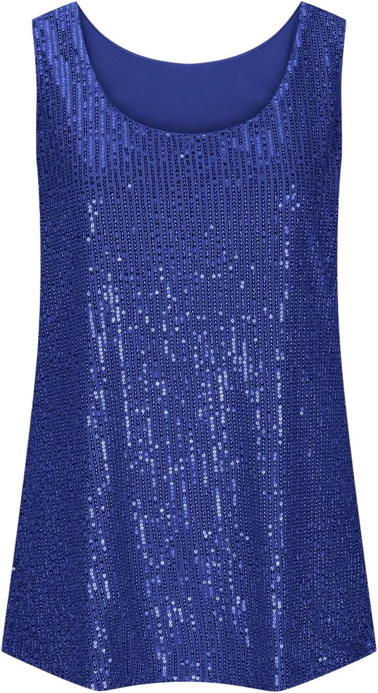 Women's Sequin Tank Top Summer Fashion Sparkly Sleeveless Tshirts Nightclub Party Glitter Scoop Neck Going Out Tops
