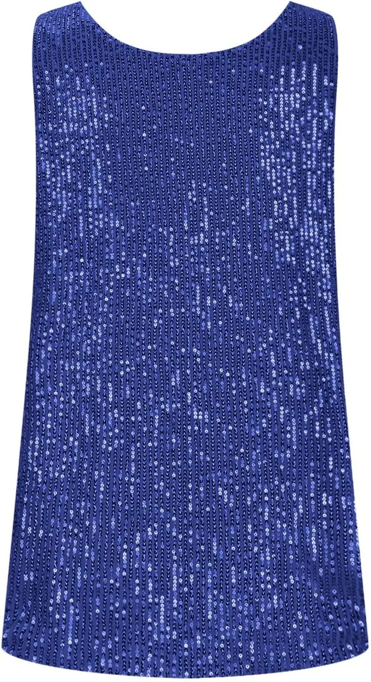 Women's Sequin Tank Top Summer Fashion Sparkly Sleeveless Tshirts Nightclub Party Glitter Scoop Neck Going Out Tops