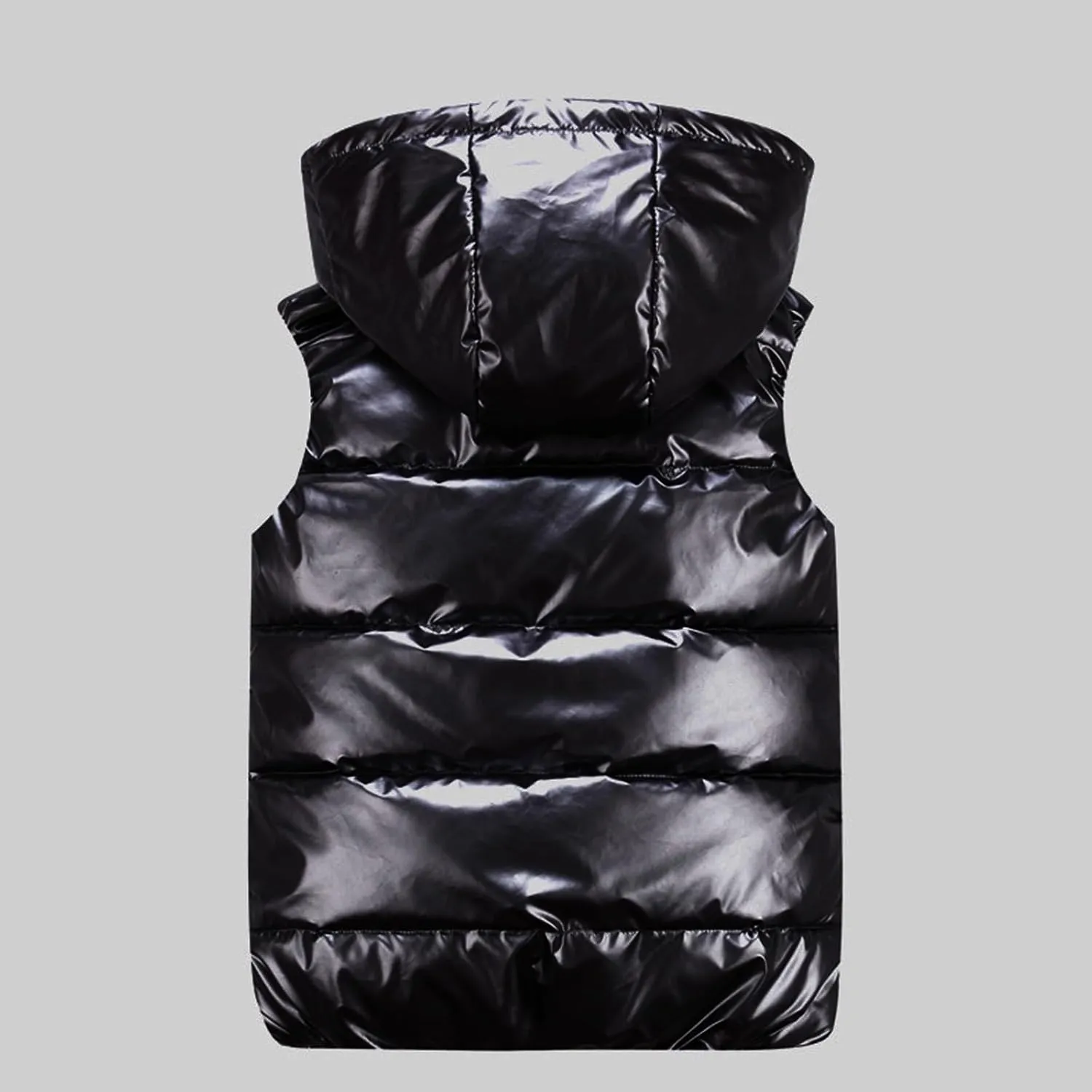 Womens Shiny Puffer Down Vest Quilted Zip Up Hat Collar Pocketed Sleeveless Jacket Puffer Vest Women