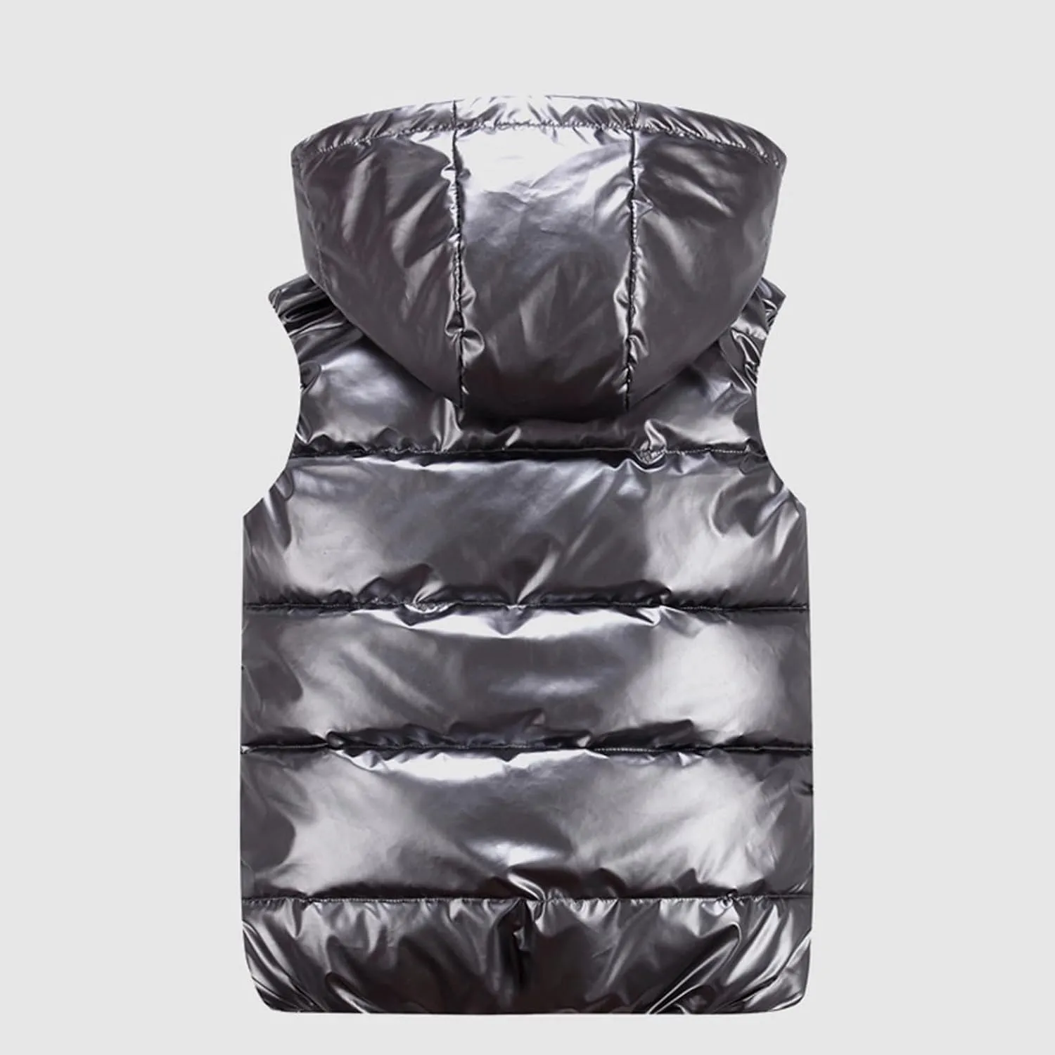 Womens Shiny Puffer Down Vest Quilted Zip Up Hat Collar Pocketed Sleeveless Jacket Puffer Vest Women