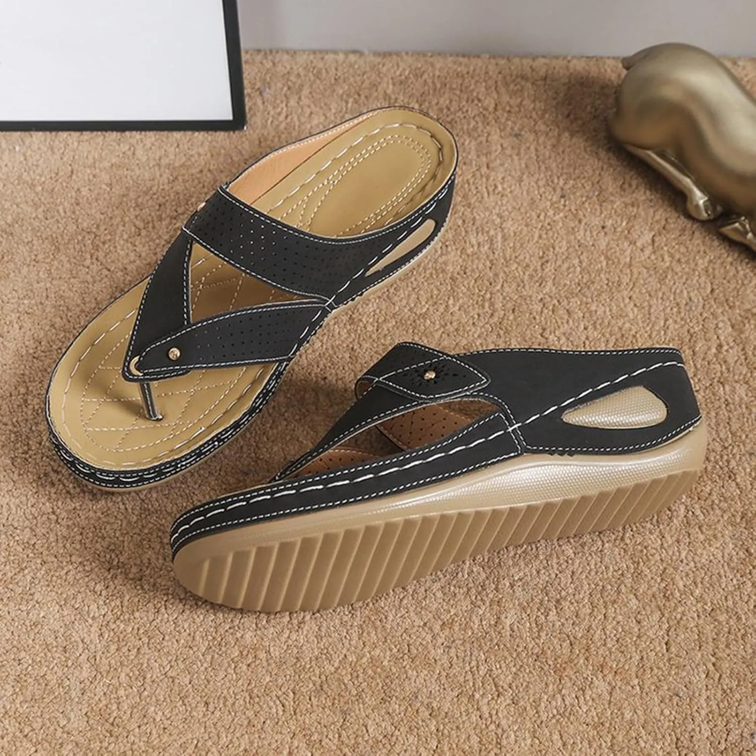 Women's Slippers Summer Clip Toe Orthopedic Wedge Heel Lightweight Flip Flops Wear Beach Womens Wool Slippers
