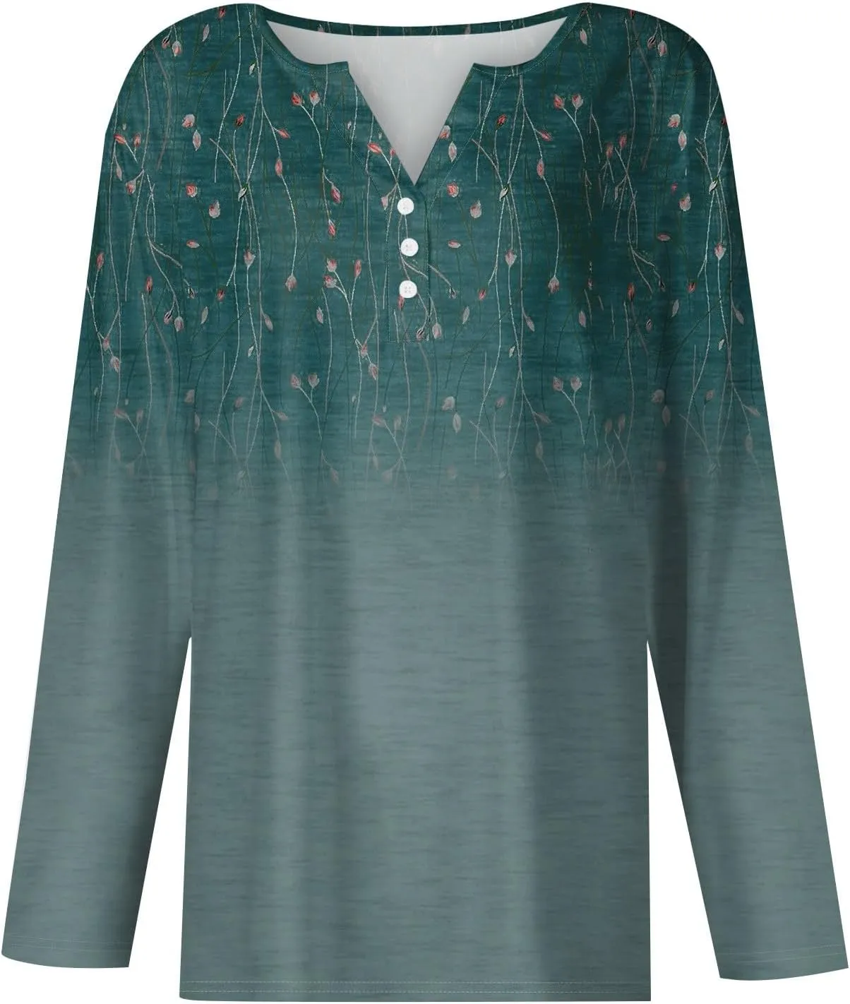 Womens Spring Long Sleeve Tops Button Down Henley V Neck Shirts Dressy Casual Fall Floral Blouses