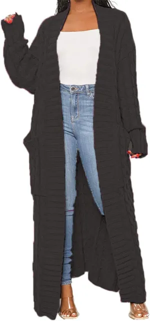 Womens Stylish Cable Knit Dual Chunky Cardigan with Pockets