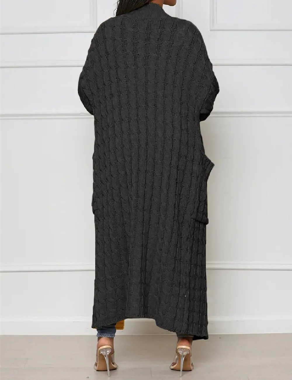Womens Stylish Cable Knit Dual Chunky Cardigan with Pockets
