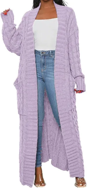 Womens Stylish Cable Knit Dual Chunky Cardigan with Pockets