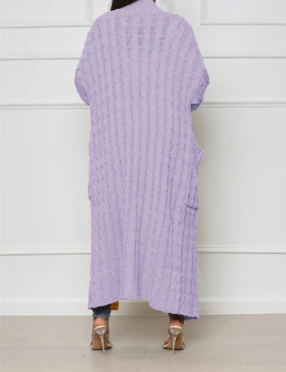 Womens Stylish Cable Knit Dual Chunky Cardigan with Pockets