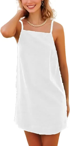 Women's Summer Dresses Sleeveless Low Back Casual Beach Vacation Mini Dress A Line Slim Tank Sundress 2025