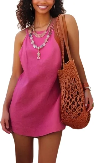Women's Summer Dresses Sleeveless Low Back Casual Beach Vacation Mini Dress A Line Slim Tank Sundress 2025