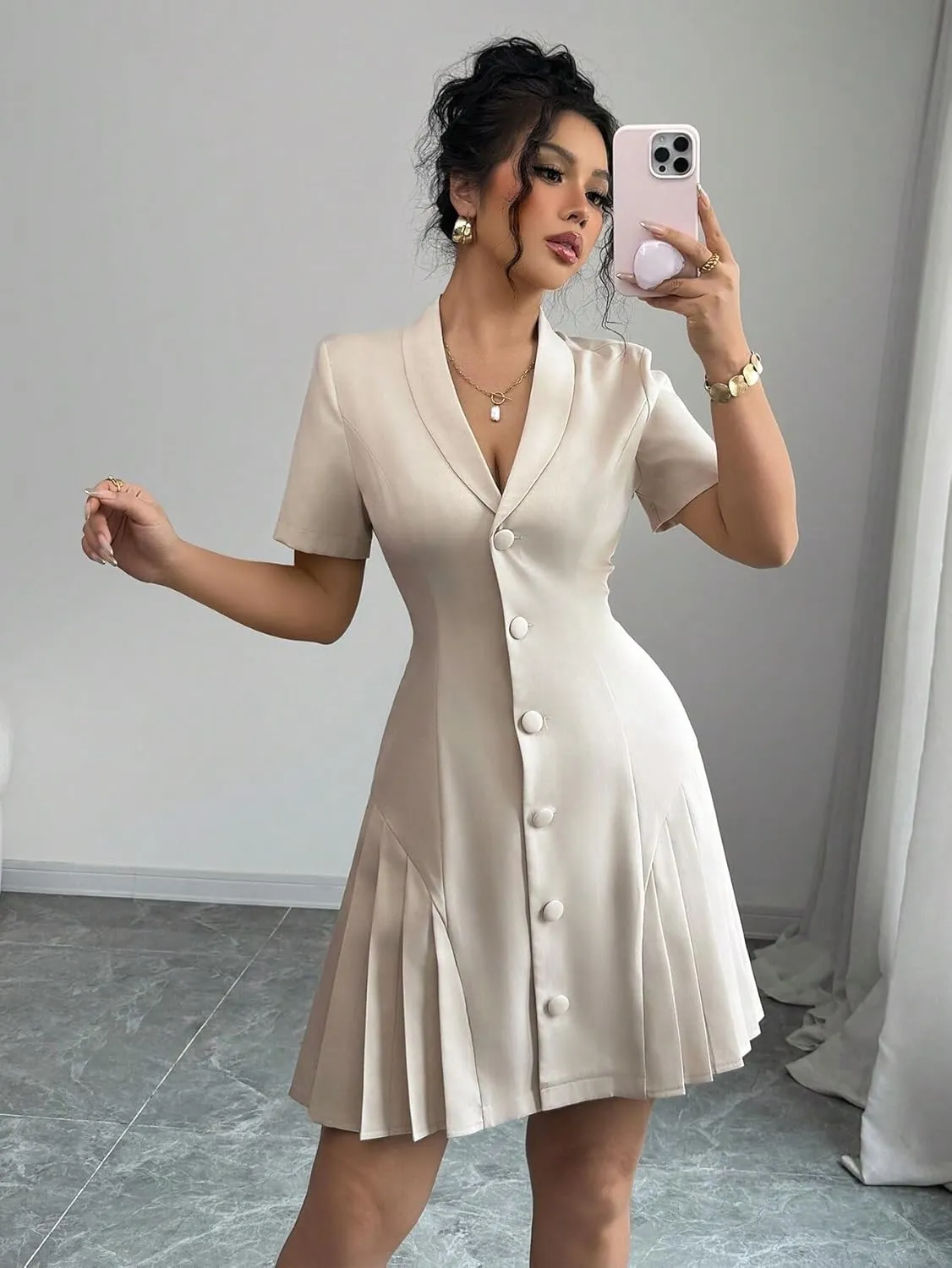 Women's Summer Mini Dress A-Line Ruffle Short Sleeve Mini Dress