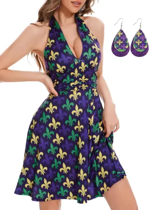 Women's Summer Sundress- 2025 Sexy Halter Sleeveless Spring Boho Elastic Waist Ruffle Mini Dress