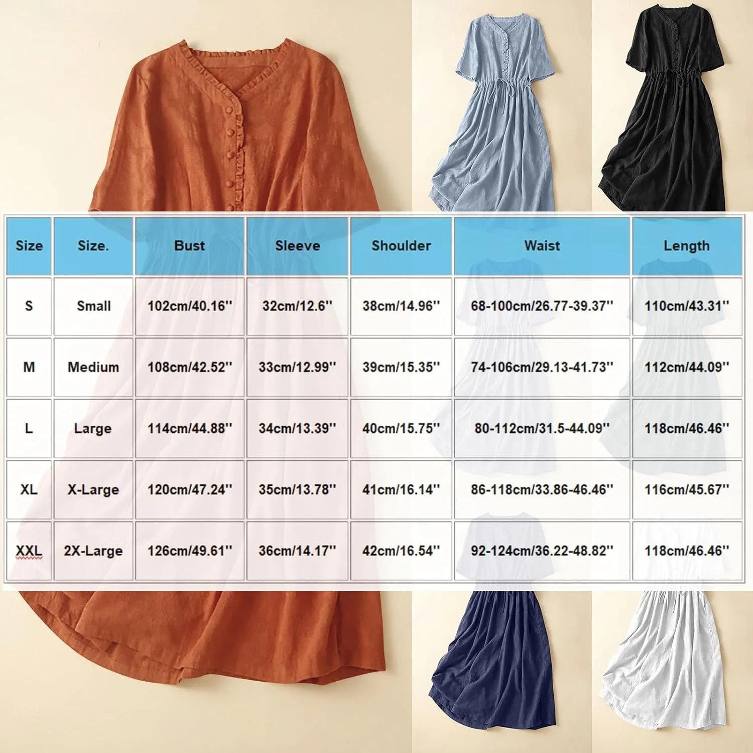 Women's Summer Vintage Jacquard Short Sleeve A Line Shirt Dress Cotton V Neck Button Drawstring Beach Midi Dresses