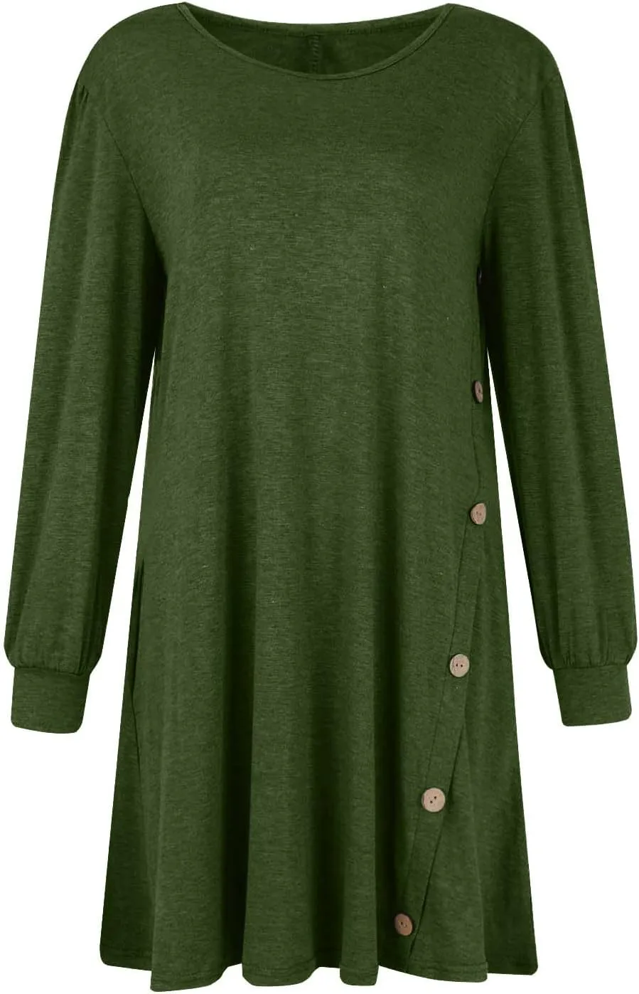 Womens Sweater Dresses 2024 Trendy Crewneck Solid Color Button Long Sleeve Casual Loose Dress Fall Outfits with Pockets
