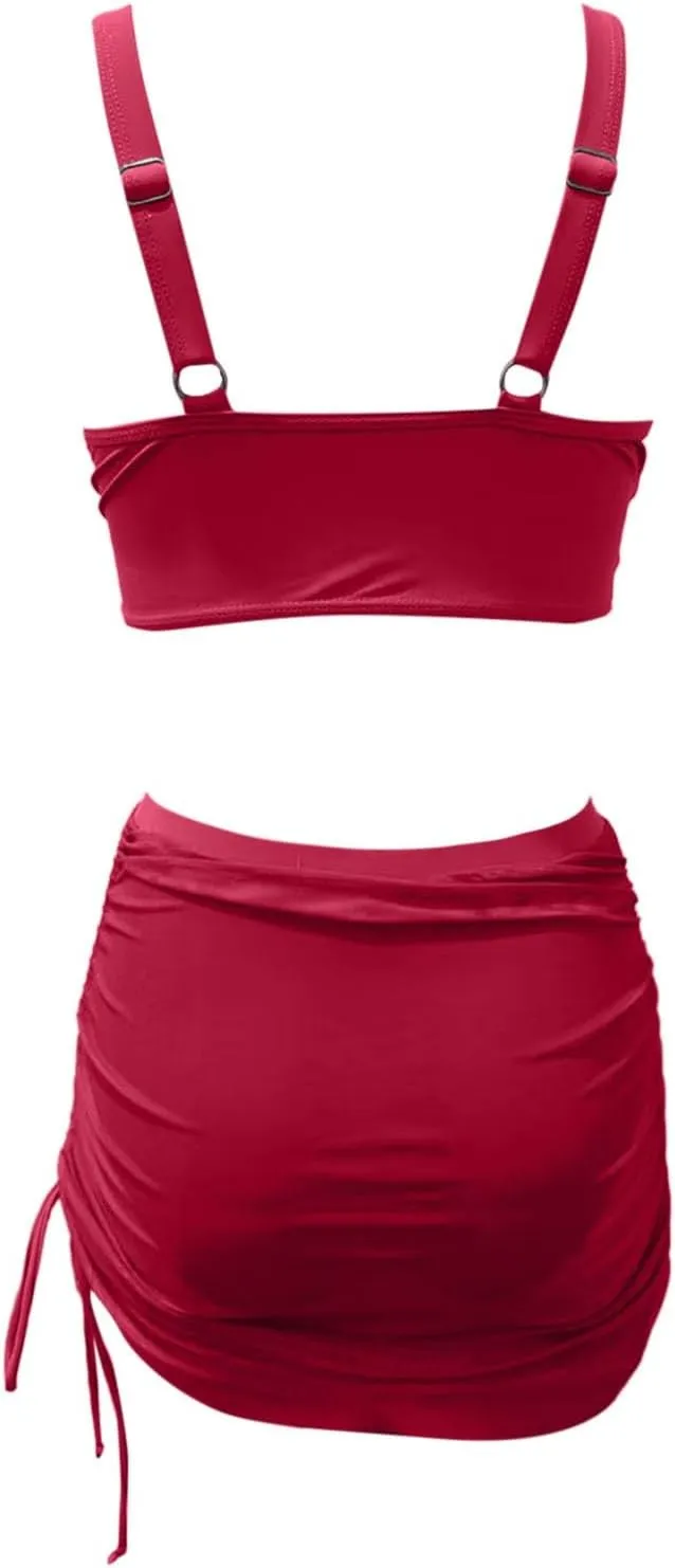 Womens Swim Skirt High Waisted V Neck Bikini Sets Tummy Control Drawsrtring Swimsuits Mesh Sarong Wraps Bathing Suits