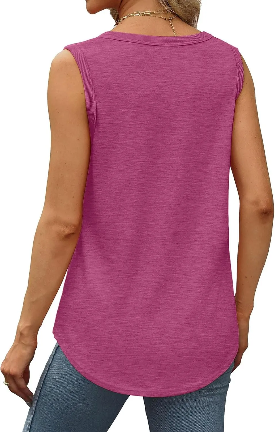 Womens Tank Tops Summer Loose Casual Flowy Sleeveless Tops Ribbed Trim Scoop Neck Tanks Curved Hem Trendy T Shirt 2025