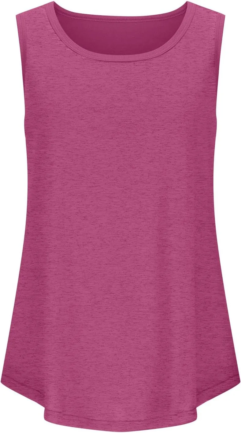 Womens Tank Tops Summer Loose Casual Flowy Sleeveless Tops Ribbed Trim Scoop Neck Tanks Curved Hem Trendy T Shirt 2025