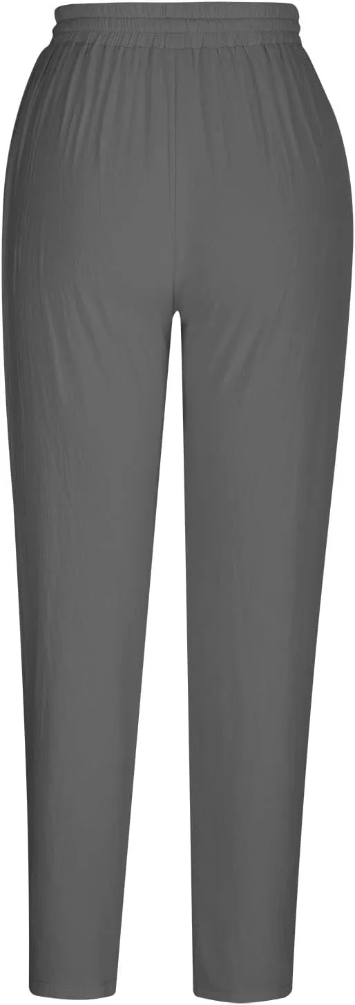 Women's Tapered Pants High Waisted Linen Pants Drawstring Work Pants Pull On Casual Pants Comfy Dress Pants Trousers
