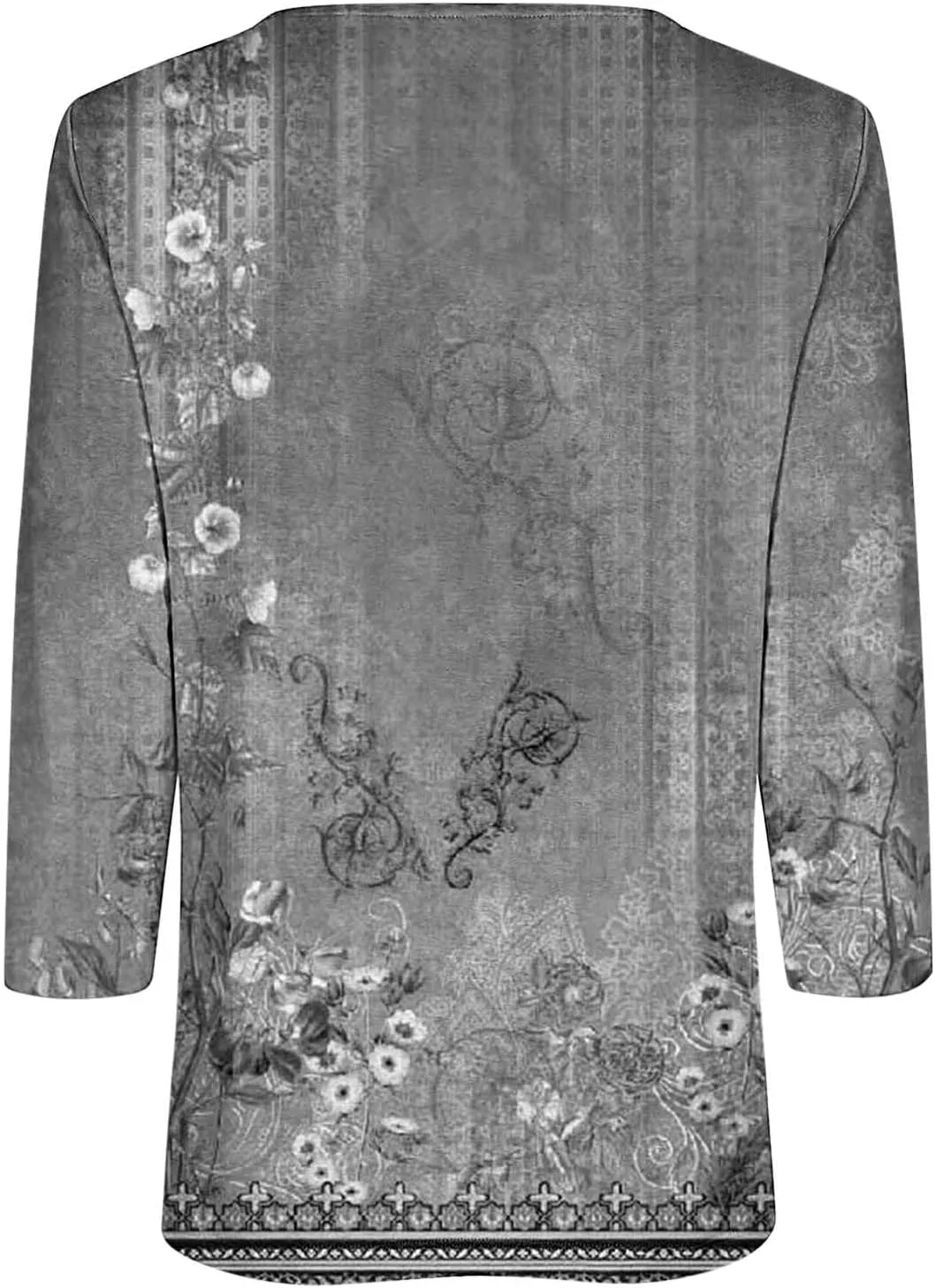Womens Tops Casual 3/4 Sleeve Shirts Button Down V Neck Tunic Tshirts Summer Vintage Floral Print Henley Blouses Tee
