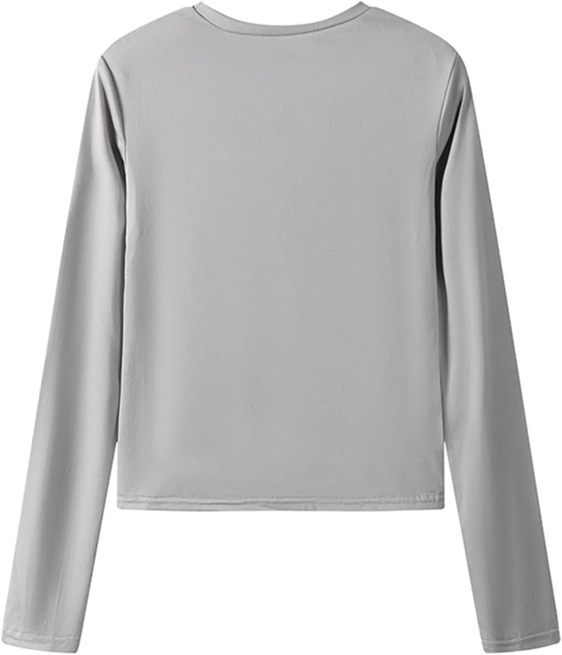 Womens Tops Trendy Solid Color Pullover Casual Long Sleeve Shirts Crew Neck Slim Stretch Clothes 2024