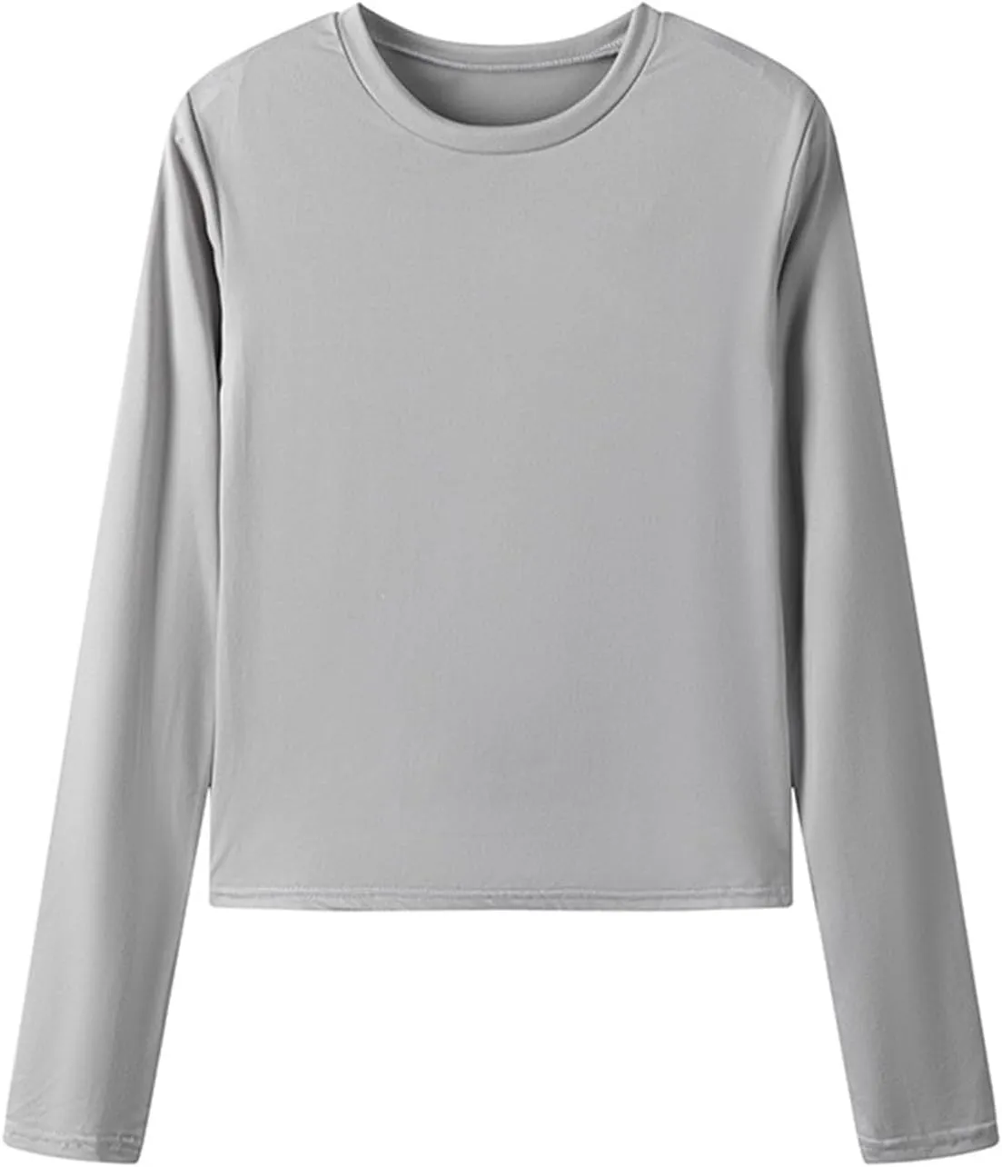 Womens Tops Trendy Solid Color Pullover Casual Long Sleeve Shirts Crew Neck Slim Stretch Clothes 2024