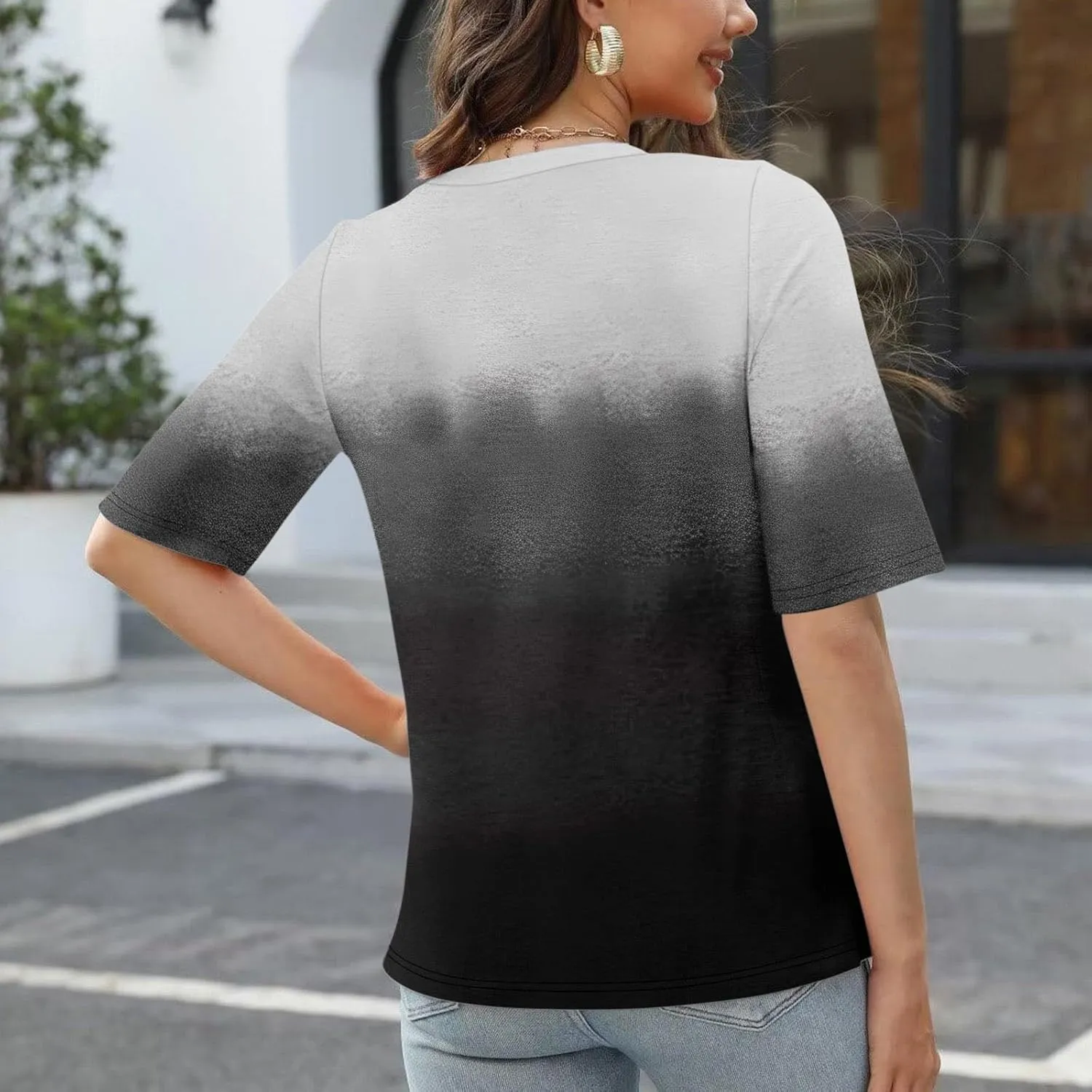 Women's V Neck T Shirts Casual Half Sleeve Tops Basic Summer Tees 2025 Dressy Casual Elbow Sleeve Blouse Trendy