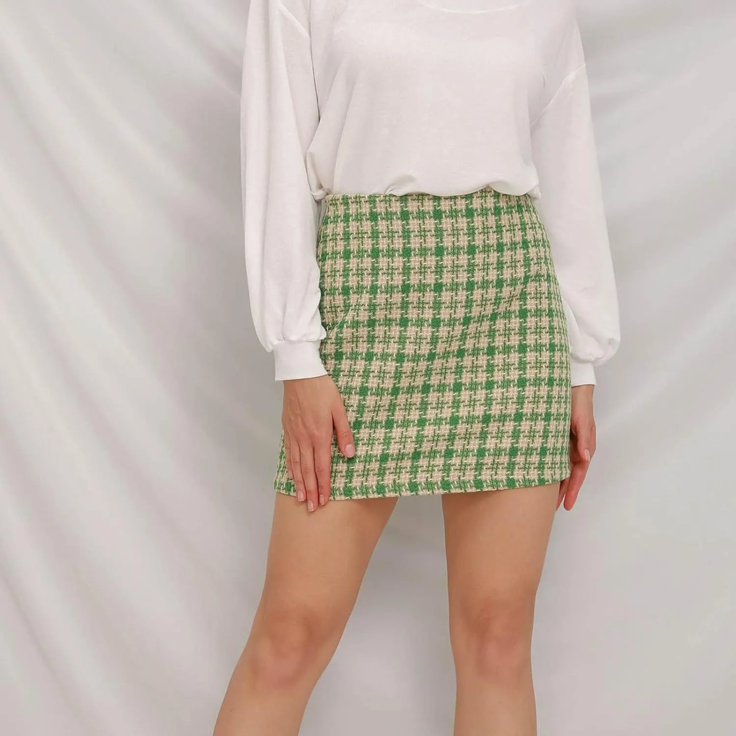 Women's Versatile Woolen Skirt Sexy High Waist Retro Skirt Dress Plaid A-line Short Trendy Casual Skirt Dresses,