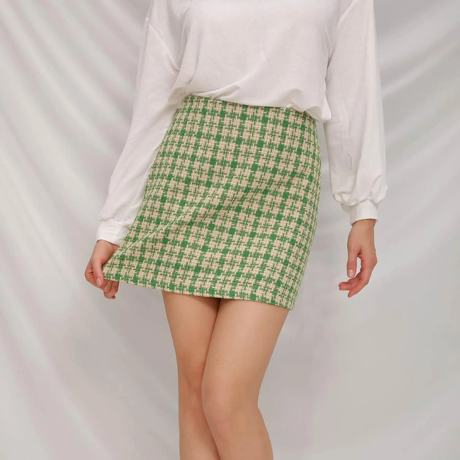 Women's Versatile Woolen Skirt Sexy High Waist Retro Skirt Dress Plaid A-line Short Trendy Casual Skirt Dresses,