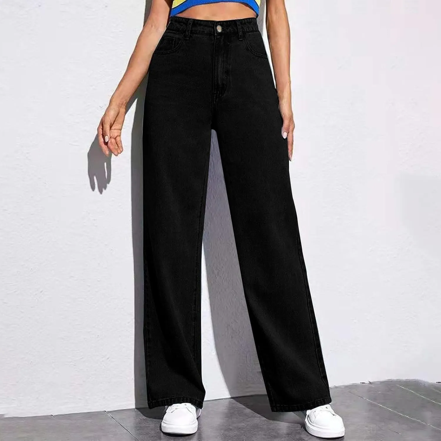 Women's Wide Leg Jeans High Waisted Jean Denim Pants with Pockets Casual Sweatpants Jeans Trousers
