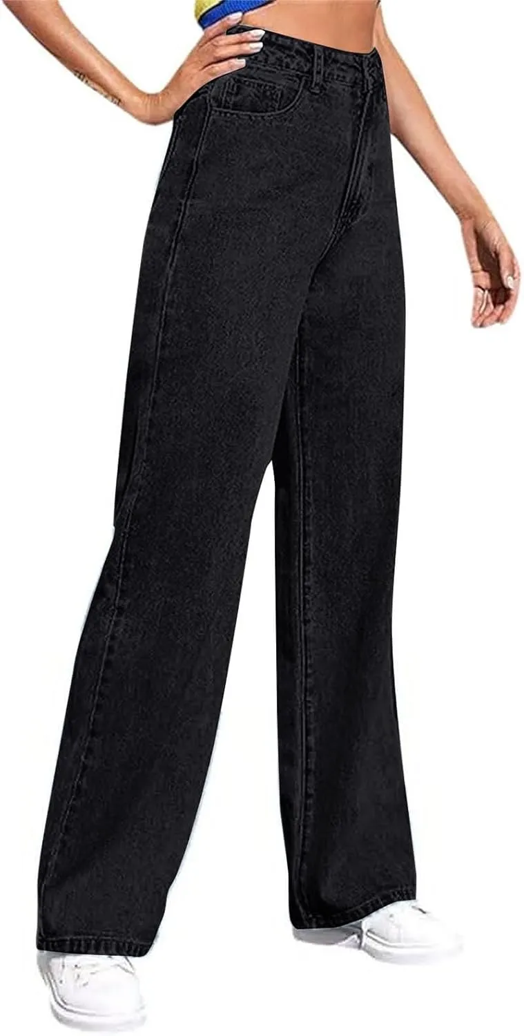 Women's Wide Leg Jeans High Waisted Jean Denim Pants with Pockets Casual Sweatpants Jeans Trousers
