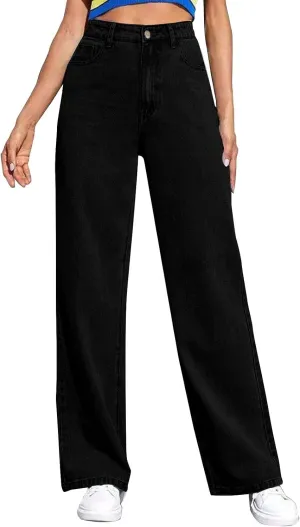 Women's Wide Leg Jeans High Waisted Jean Denim Pants with Pockets Casual Sweatpants Jeans Trousers