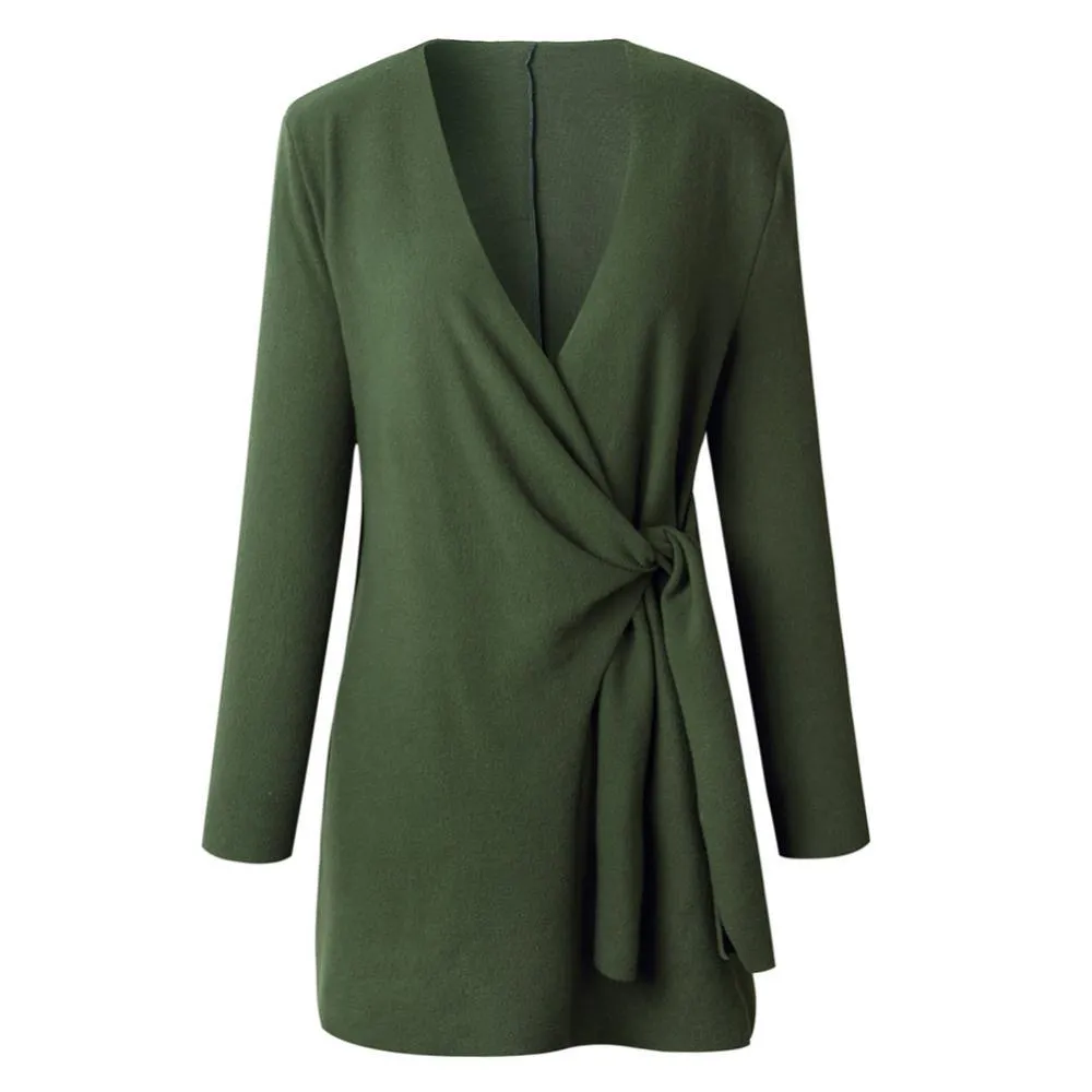 Women's Wrap Cardigan - Adjustable Tie Waist - V-Neck Long Sleeve - Elegant Layer