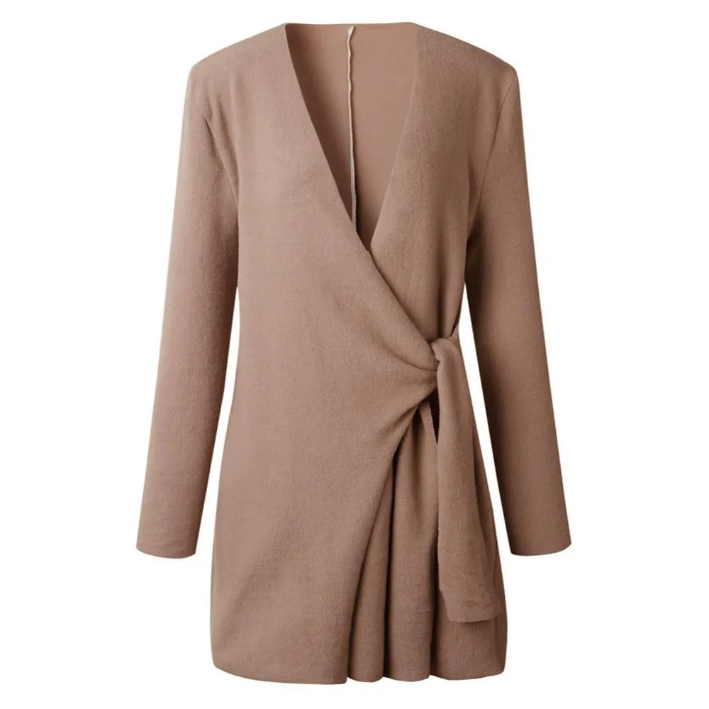 Women's Wrap Cardigan - Adjustable Tie Waist - V-Neck Long Sleeve - Elegant Layer