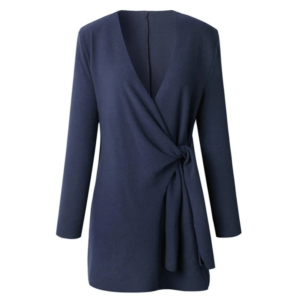 Women's Wrap Cardigan - Adjustable Tie Waist - V-Neck Long Sleeve - Elegant Layer