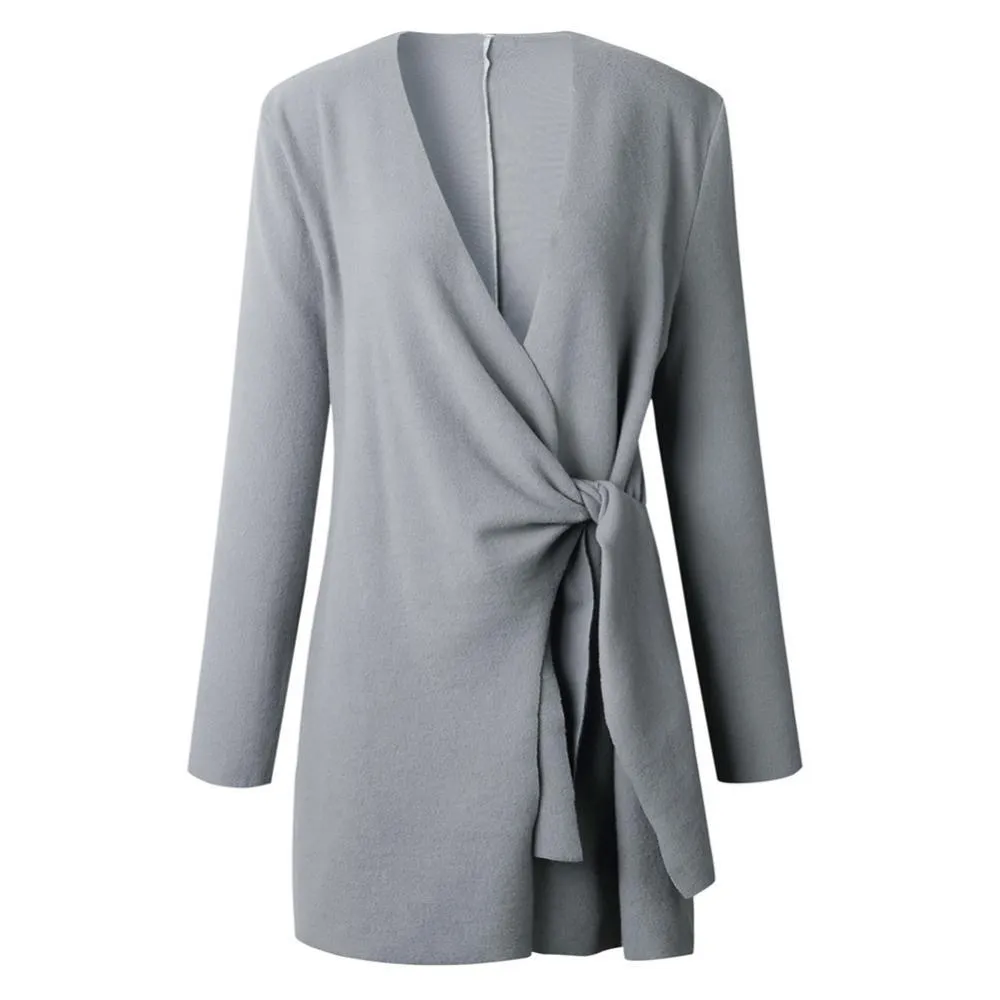 Women's Wrap Cardigan - Adjustable Tie Waist - V-Neck Long Sleeve - Elegant Layer
