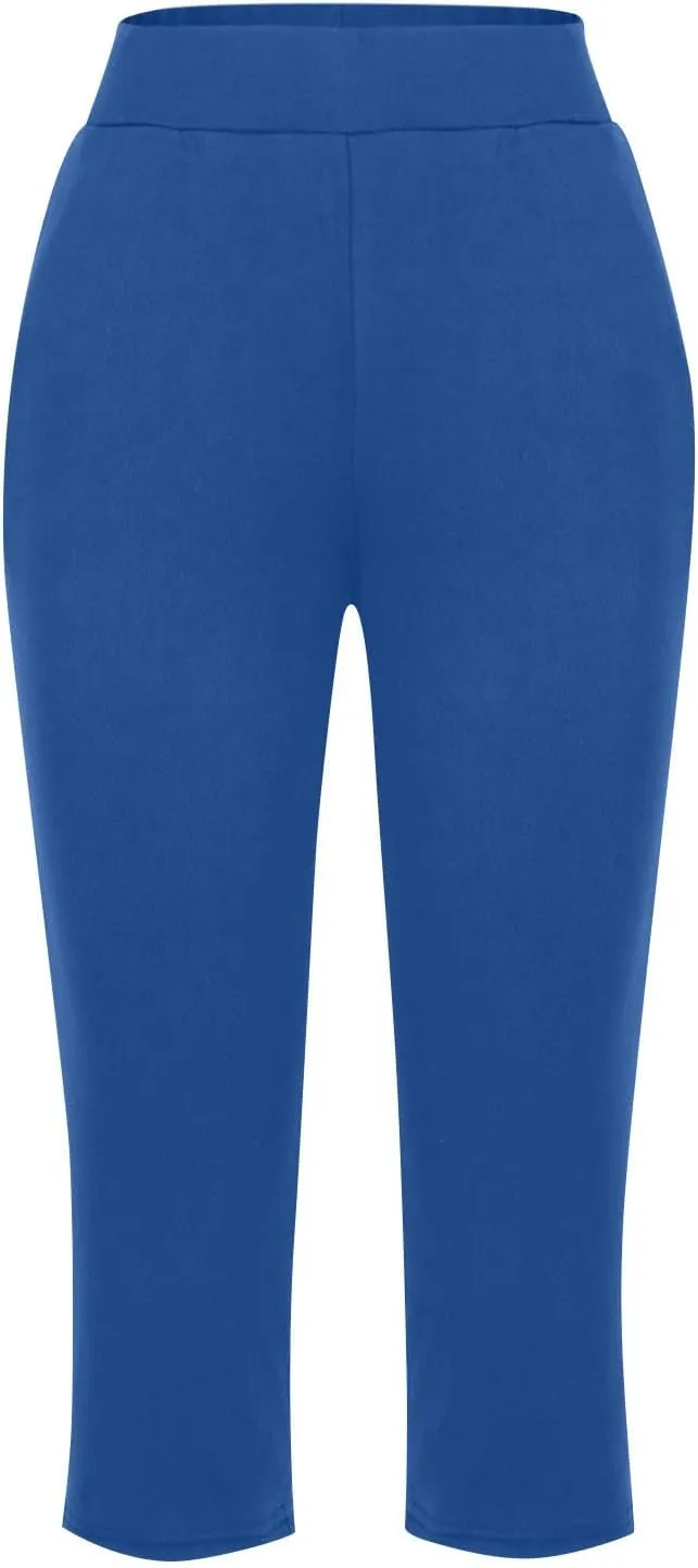Womens Yoga Capri Pants Elastic Waisted Pants High Waisted Stretch Pants Casual Lounge Pants Summer Lightweight Pants
