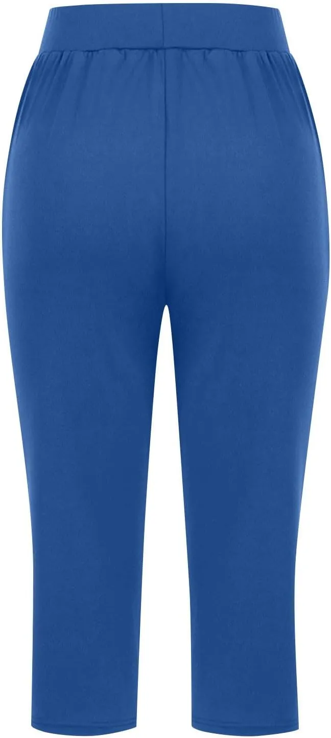 Womens Yoga Capri Pants Elastic Waisted Pants High Waisted Stretch Pants Casual Lounge Pants Summer Lightweight Pants