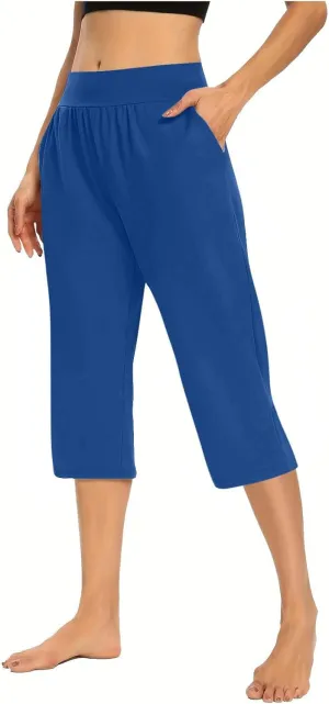 Womens Yoga Capri Pants Elastic Waisted Pants High Waisted Stretch Pants Casual Lounge Pants Summer Lightweight Pants