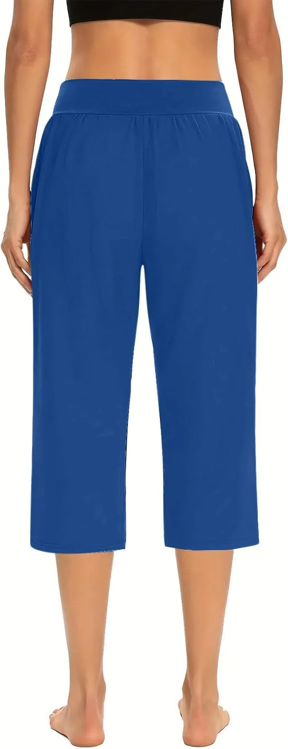 Womens Yoga Capri Pants Elastic Waisted Pants High Waisted Stretch Pants Casual Lounge Pants Summer Lightweight Pants