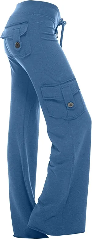 Womens Yoga Leggings Cargo Pants Stretchy Drawstring Elastic Waist Loose Trousers Side Pockets Wide Leg Yoga Leggings 2025