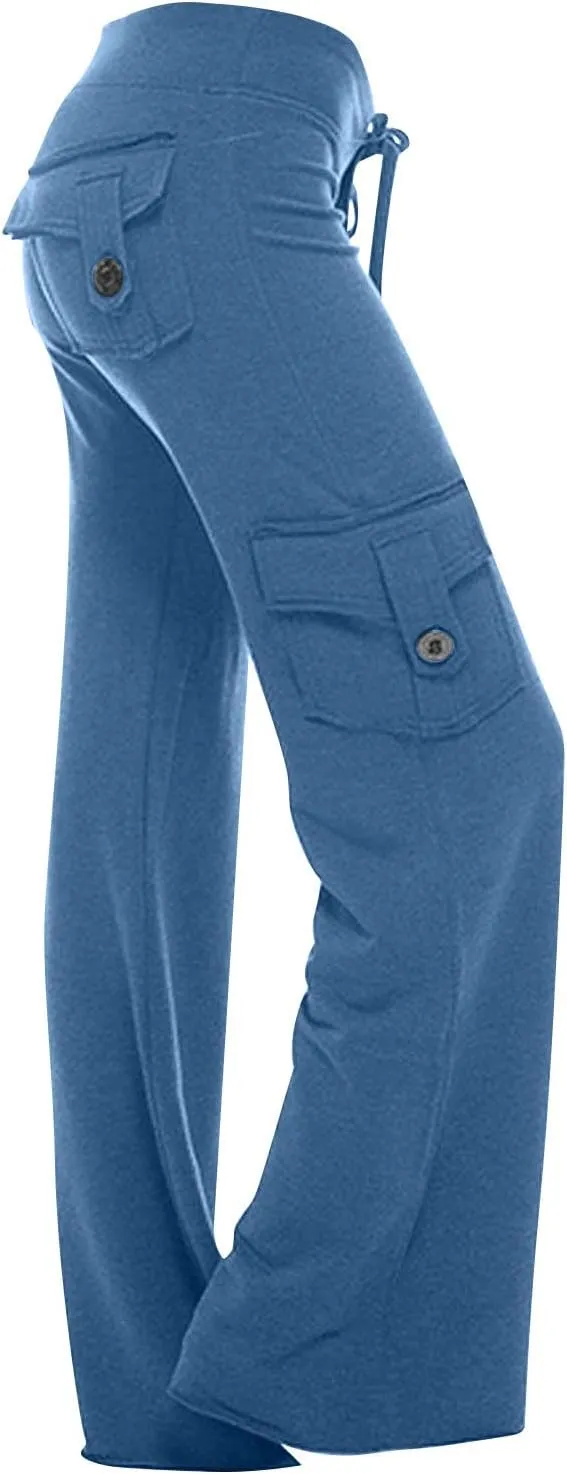 Womens Yoga Leggings Cargo Pants Stretchy Drawstring Elastic Waist Loose Trousers Side Pockets Wide Leg Yoga Leggings 2025
