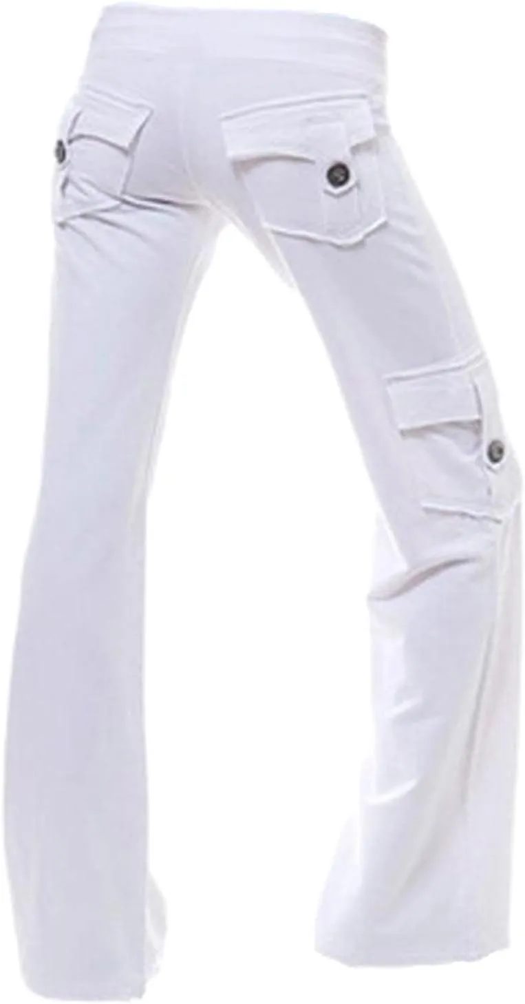 Womens Yoga Leggings Cargo Pants Stretchy Drawstring Elastic Waist Loose Trousers Side Pockets Wide Leg Yoga Leggings