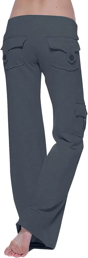 Womens Yoga Leggings Cargo Pants Stretchy Drawstring Elastic Waist Loose Trousers Side Pockets Wide Leg Yoga Leggings